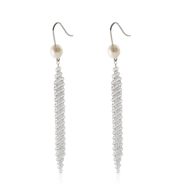 Tiffany Co Elsa Peretti Mesh Tassel with Pearl Earrings in Sterling Silver Tiffany Co Elsa Peretti Mesh Tassel with Pearl Earrings in Sterling Silver