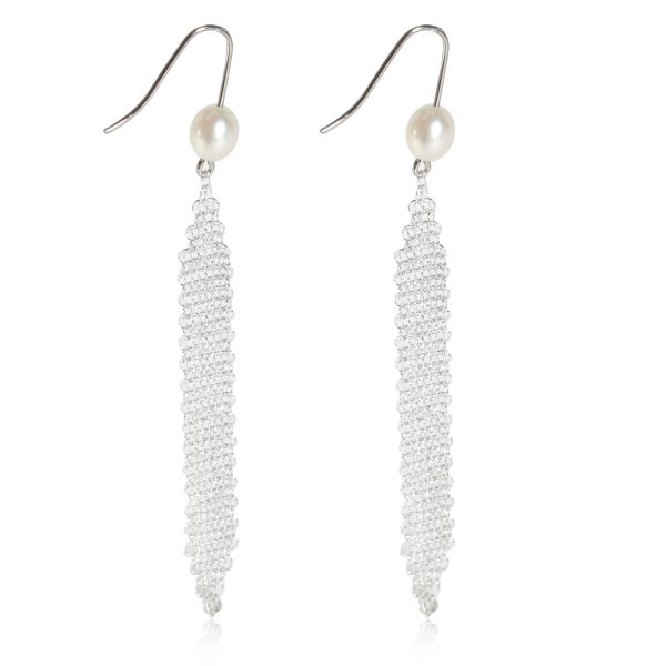 115297 sv Tiffany Co Elsa Peretti Mesh Tassel with Pearl Earrings in Sterling Silver