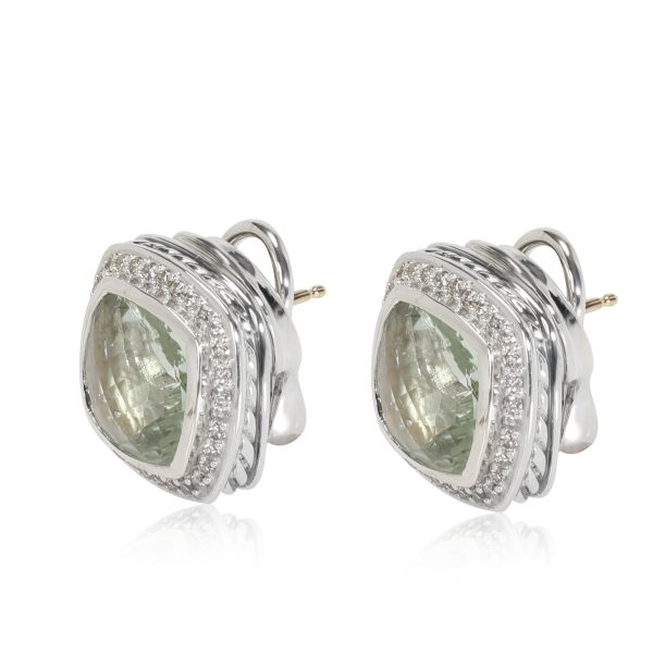 115326 sv David Yurman Albion Prasiolite Diamond Earrings in Sterling Silver 047 CTW