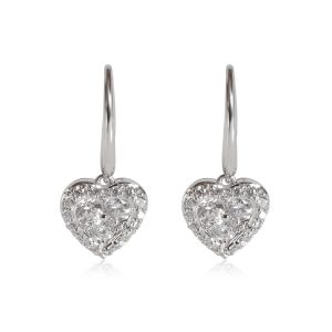 Heart Drop Diamond Earrings in 18k White Gold 1 CTW Cart