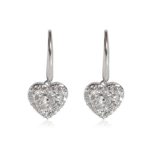 Heart Drop Diamond Earrings in 18k White Gold 1 CTW Heart Drop Diamond Earrings in 18k White Gold 1 CTW