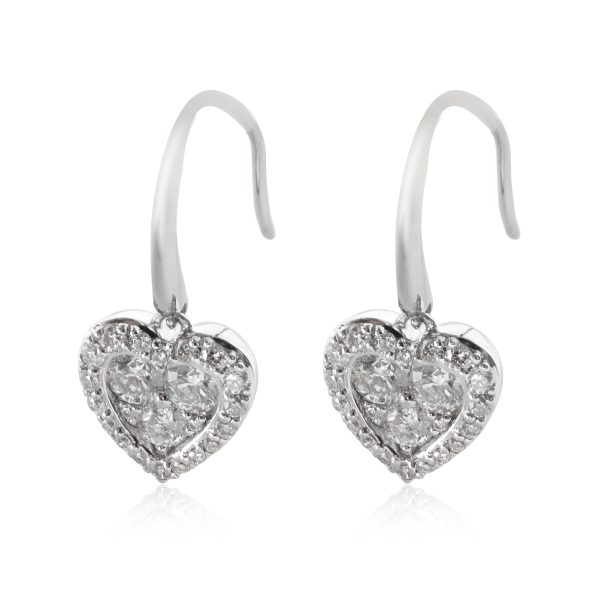 115815 sv Heart Drop Diamond Earrings in 18k White Gold 1 CTW