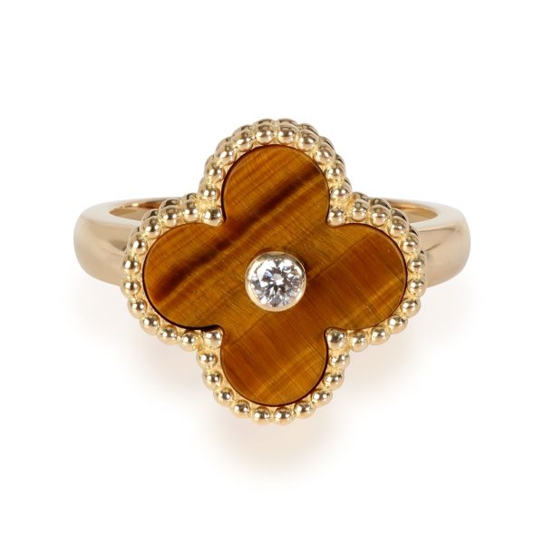 Van Cleef Arpels Alhambra Diamond Tigers Eye Ring in 18K Yellow Gold Van Cleef Arpels Alhambra Diamond Tigers Eye Ring in 18K Yellow Gold