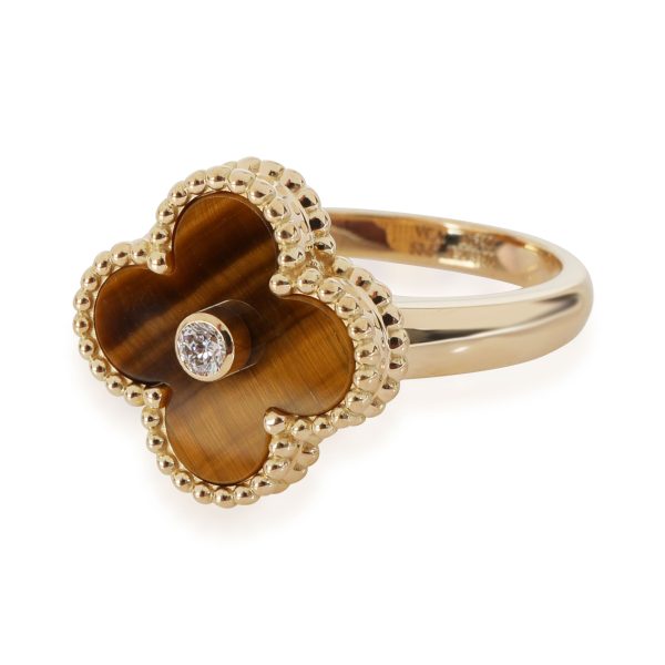 115849 sv Van Cleef Arpels Alhambra Diamond Tigers Eye Ring in 18K Yellow Gold