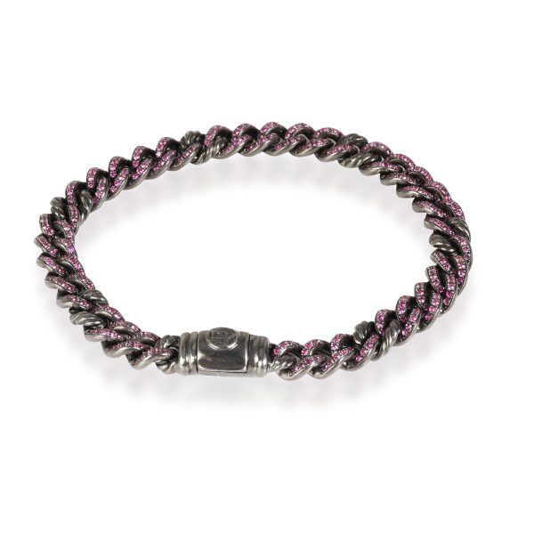 115902 bv David Yurman Petite Pave Curb Link Pink Sapphire Bracelet in Sterling Silver