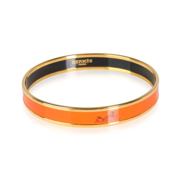 115976 sv b7af830d 831f 4793 8859 0caf658bf2e9 Hermès Orange Calèche Narrow Enamel Bracelet