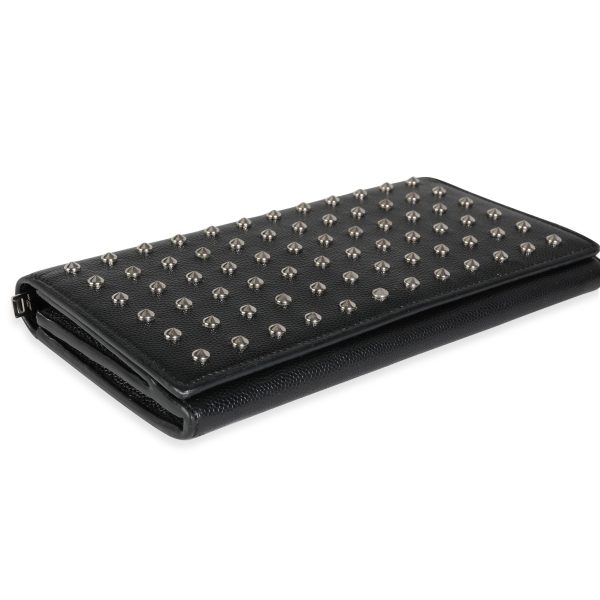 116155 box Saint Laurent Black Grain De Poudre Leather Studded Classic Marquage Flap Wallet