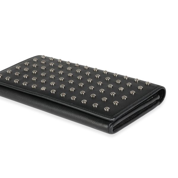 116155 clasp Saint Laurent Black Grain De Poudre Leather Studded Classic Marquage Flap Wallet