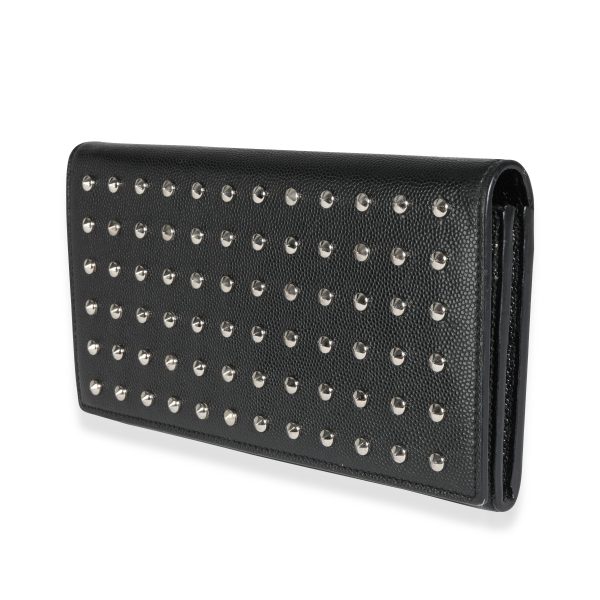 116155 sv Saint Laurent Black Grain De Poudre Leather Studded Classic Marquage Flap Wallet