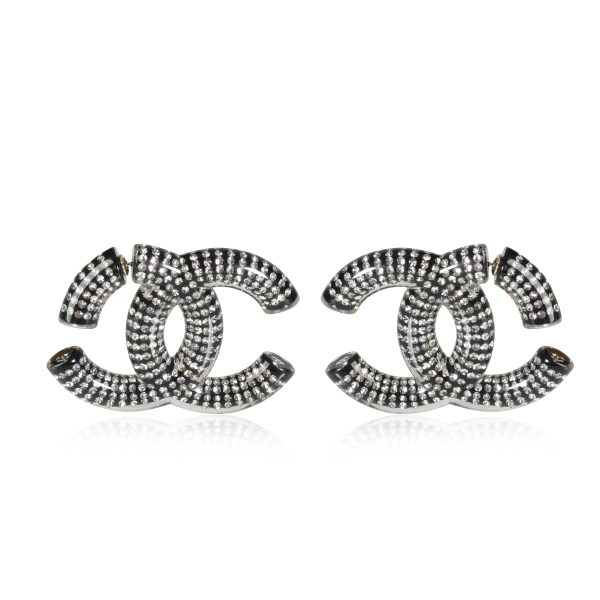 Strass Chanel CC n Black Silver Earrings Strass Chanel CC n Black Silver Earrings