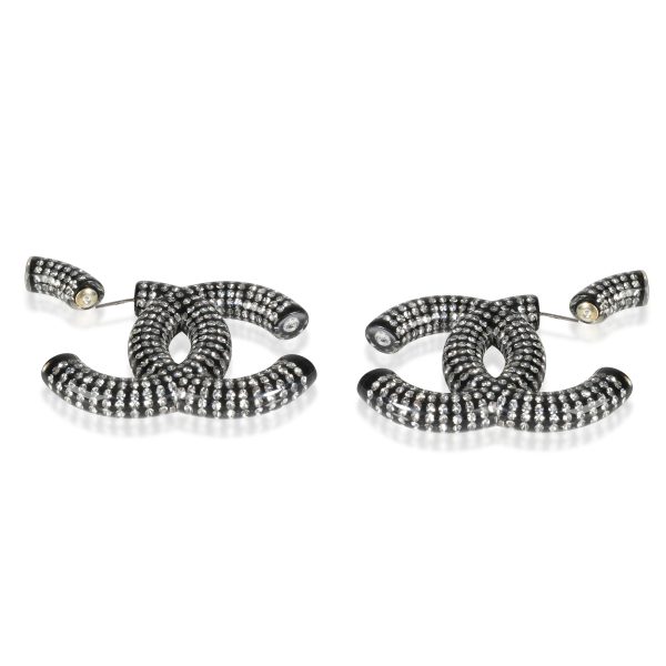 116384 sv Strass Chanel CC n Black Silver Earrings