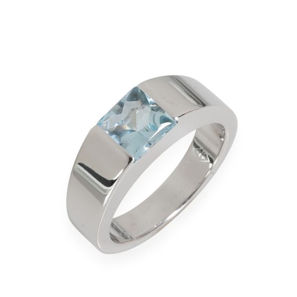 Gemstone Ring White Gold Cartier Tank Aquamarine Gemstone Ring in 18k White Gold