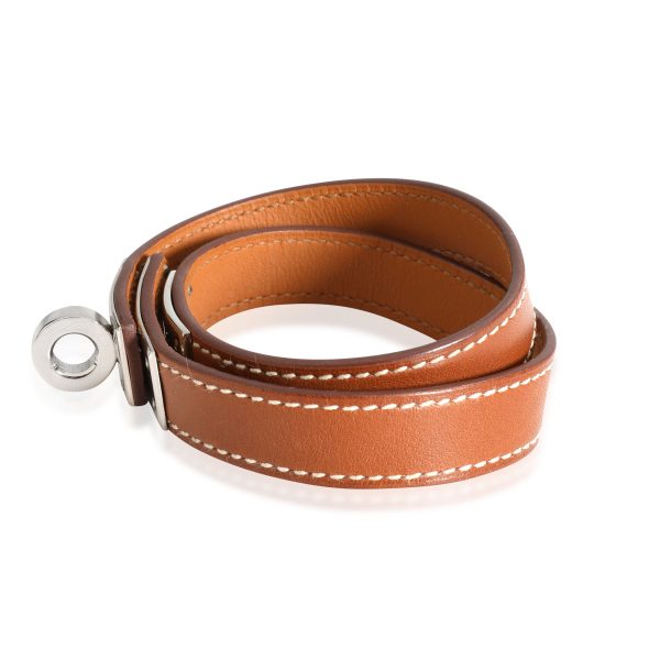 116607 sv Hermes Kelly Double Tour Bracelet in Caramel Leather