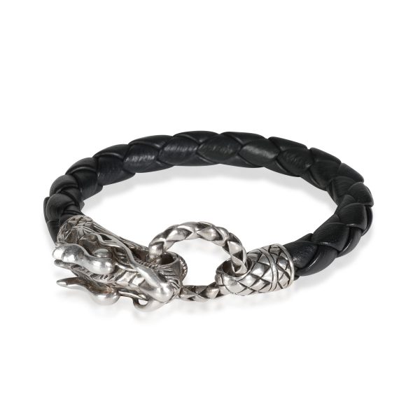 Sterling Silver John Hardy Naga Dragon Bracelet On Black Leather Cord Sterling Silver John Hardy Naga Dragon Bracelet On Black Leather Cord