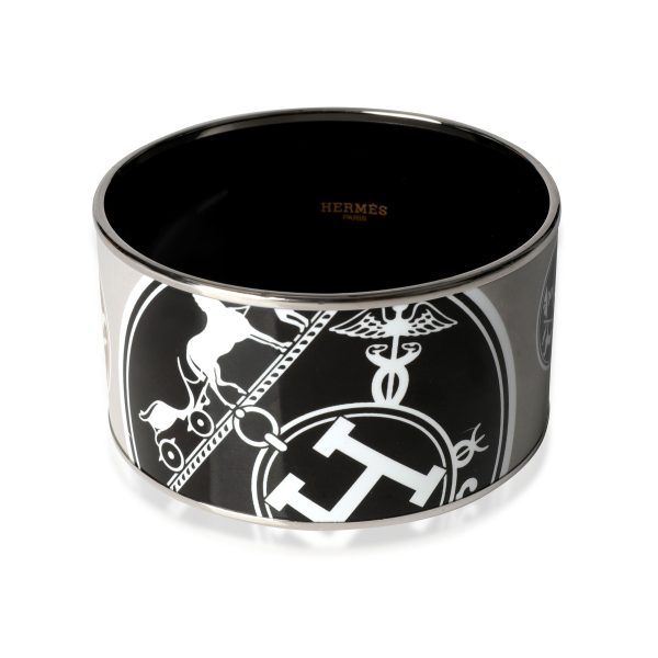 Hermès Plated Extra Wide Enamel Bangle Grey with Caleches Hermès Plated Extra Wide Enamel Bangle Grey with Caleches