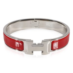 Hermès Palladium Plated Clic H Bangle in Rouge Cart