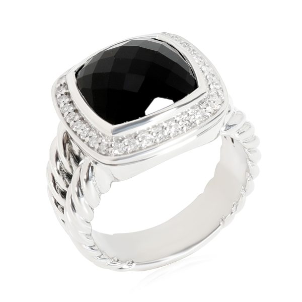 Silver Fashion Ring David Yurman Albion Checkerboard Onyx Diamond Ring Sterling Silver 022 Ctw