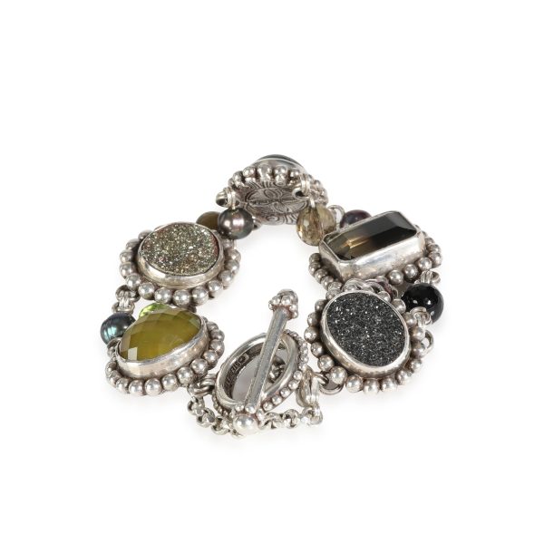 117079 bv Stephen Dweck 5 Gemstone Station Bracelet with Beaded Edge in Sterling Silver