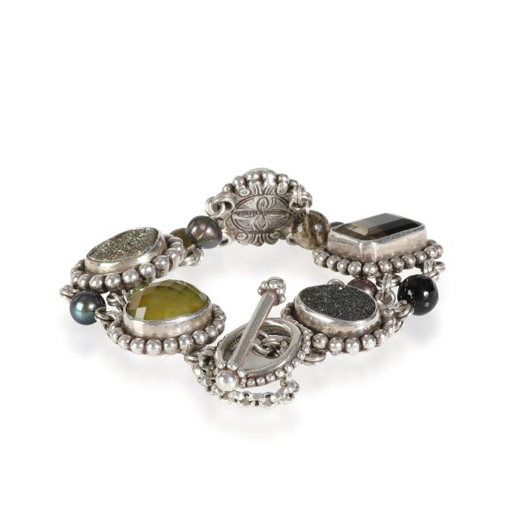 117079 sv Stephen Dweck 5 Gemstone Station Bracelet with Beaded Edge in Sterling Silver