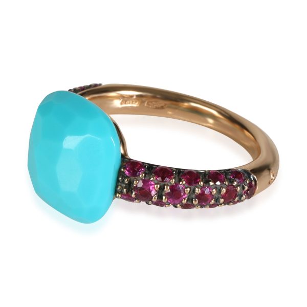 Yellow Gold Fashion Ring Pomellato Capri Ring with Turquoise and Rubies in 18k Yellow Gold