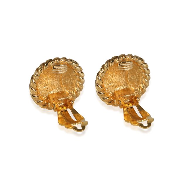 117204 bv caf36b71 8344 414b 8599 738a6c7a1b64 Vintage Chanel Gold Tone CC Button Rope Edge Clip On Earrings