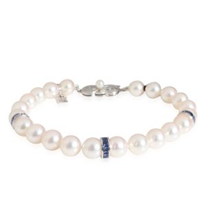 Mikimoto Sapphire Pearl Bracelet in 18K White Gold Celine Cabas Phantom Small Tote Bag Leather Gray