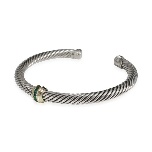 117263 sv David Yurman Cable Emerald Cuff in 14K Yellow GoldSterling Silver