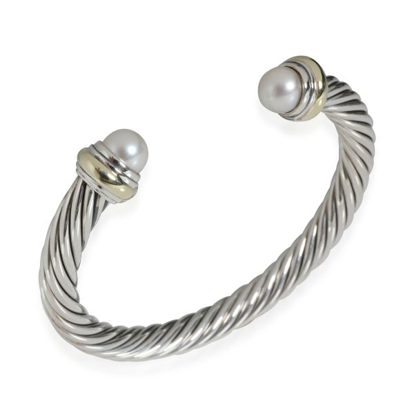 117264 pv David Yurman Classic Cable Pearl Cuff in 14K Yellow GoldSterling Silver