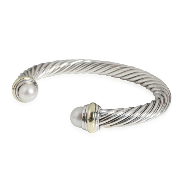 117264 sv David Yurman Classic Cable Pearl Cuff in 14K Yellow GoldSterling Silver