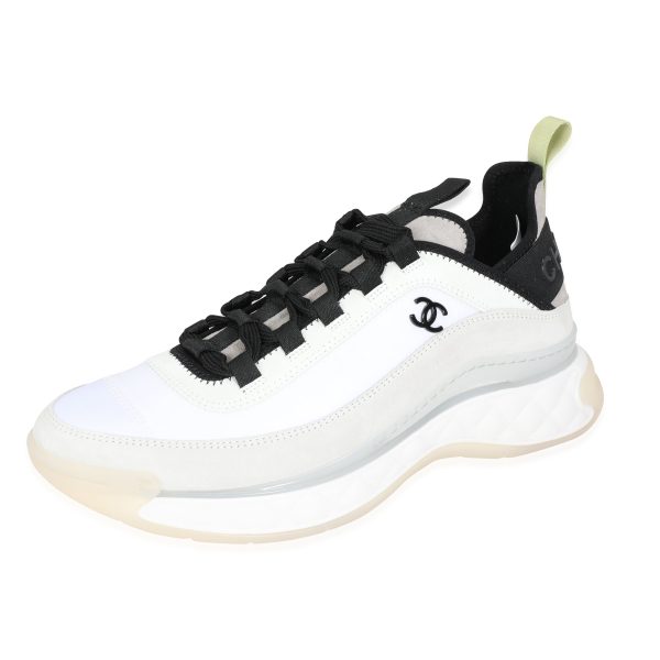 117438 sv Chanel Velvet Calfskin Mixed Fibers Sneaker White Yellow US Size 10