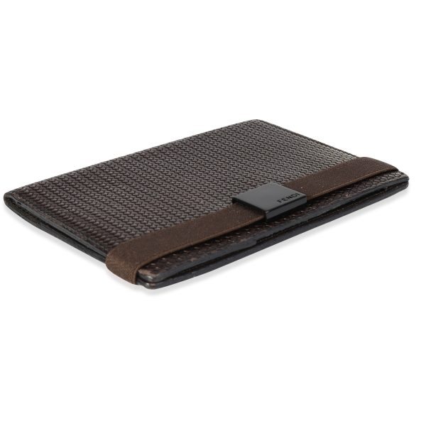 117844 clasp Fendi Vintage Brown Woven Leather Passport Holder