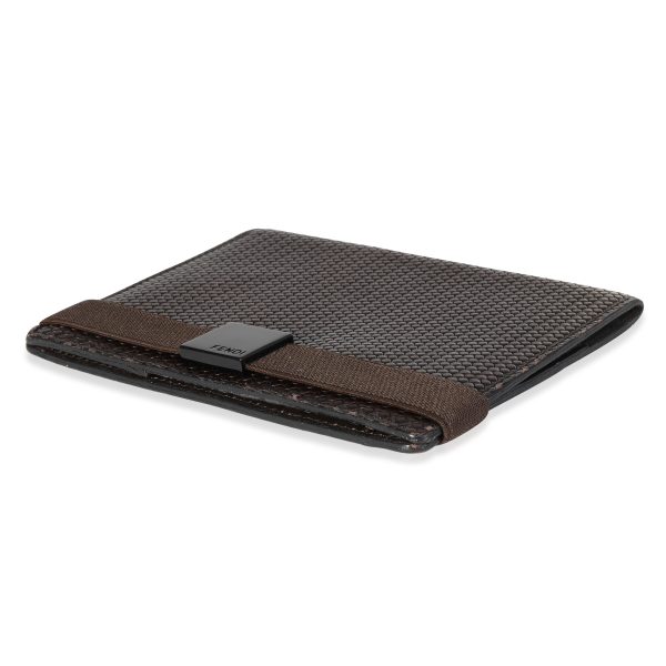 117844 stamp Fendi Vintage Brown Woven Leather Passport Holder