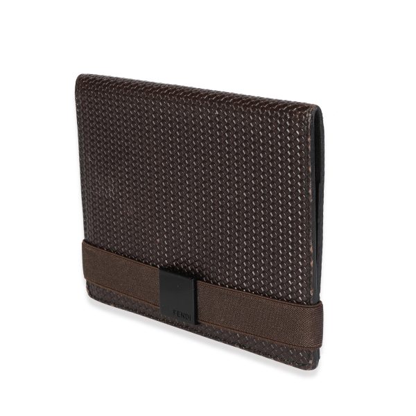 117844 sv Fendi Vintage Brown Woven Leather Passport Holder