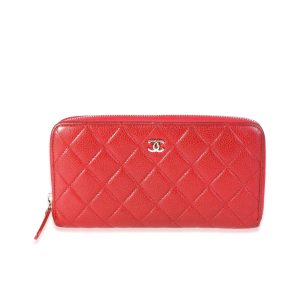 Chanel Red Quilted Caviar L Gusset Zip Around Wallet Louis Vuitton Lock Me Ever MM Grained Calf Leather 2WAY Shoulder Bag Greige