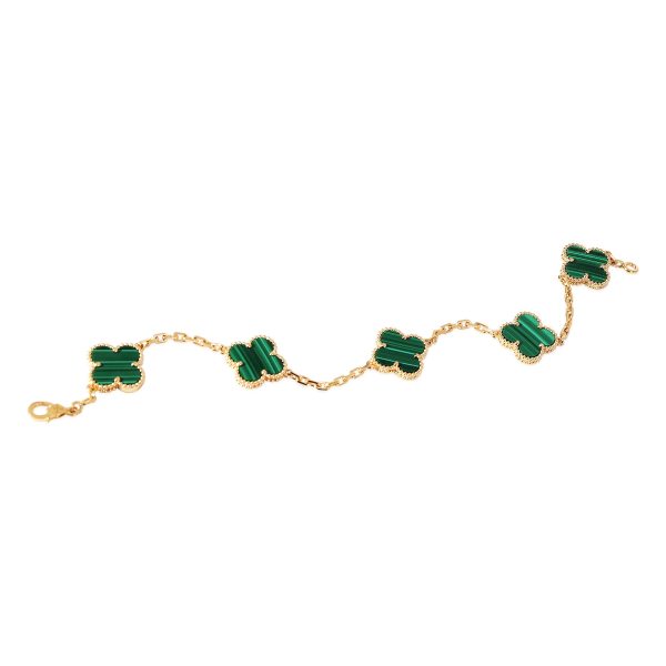 118672 av Van Cleef Arpels Alhambra Malachite Bracelet in 18K Yellow Gold