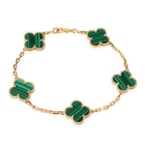 Van Cleef Arpels Alhambra Malachite Bracelet in 18K Yellow Gold Fendi Baguette Beige Leather with Gold Studded Metal Buckle