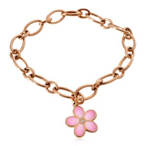 Tiffany Co Oval Link Flower Charm Bracelet in 18k Rose Gold Cart