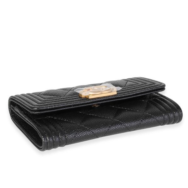 118844 clasp Chanel Black Quilted Caviar Boy Flap Card Holder