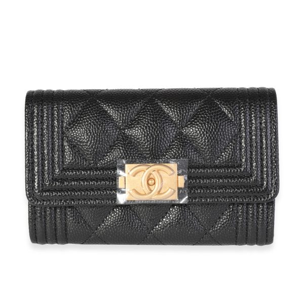 Chanel Black Quilted Caviar Boy Flap Card Holder Chanel Black Quilted Caviar Boy Flap Card Holder