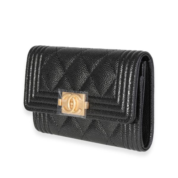 118844 sv Chanel Black Quilted Caviar Boy Flap Card Holder