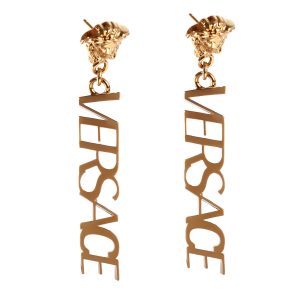 Versace Logo Drop Earrings in Brass Louis Vuitton Damier Ebene Canvas Alma BB