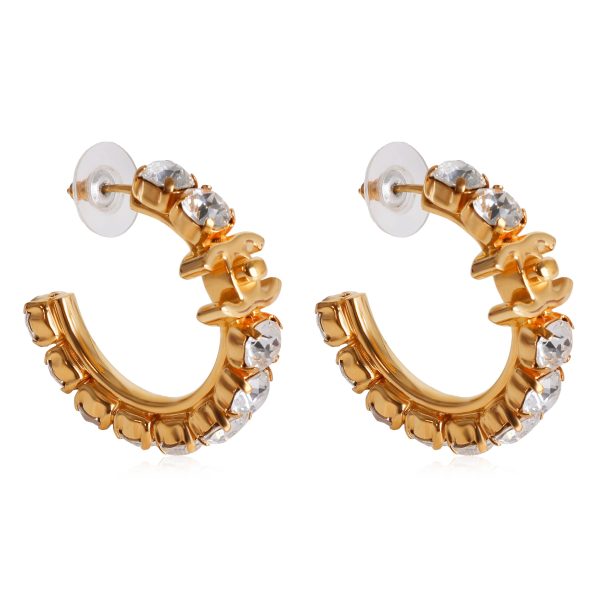 119116 sv Chanel CC Gold Tone Hoop Earrings with Strass