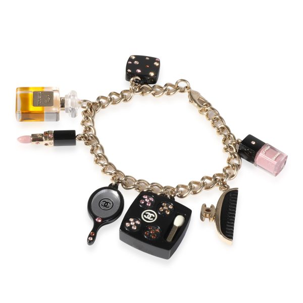 119385 sv Gold Tone Chanel CC Charm Bracelet With 7 Charms