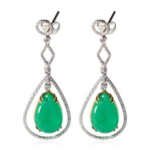 Cabochon Emerald Diamond Earrings in 14KT Yellow Gold Platinum 120 CTW MIU MIU Wallet Matelasse Mini Wallet Quilting