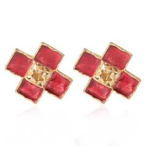 Gold Tone YSL by Robert Goossens Vintage Red Enamel Cross Earrings Loewe Callie PM Handbag Black