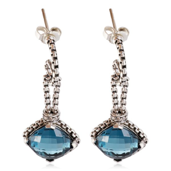 David Yurman Blue Topaz Diamond Drop Earring in Sterling Silver 008 CTW David Yurman Blue Topaz Diamond Drop Earring in Sterling Silver 008 CTW