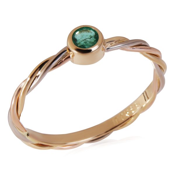 Mixed Fashion Ring Cartier Twist Ring With Emerald in 18K Tri Color Gold