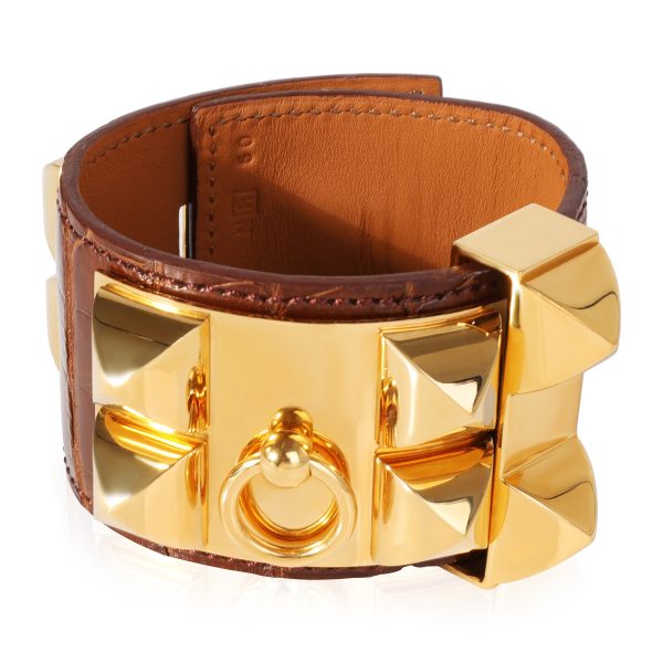 Hermès Collier De Chien Brown Leather Gold Tone Cuff Hermès Collier De Chien Brown Leather Gold Tone Cuff