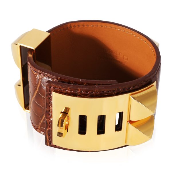 120288 pv Hermès Collier De Chien Brown Leather Gold Tone Cuff