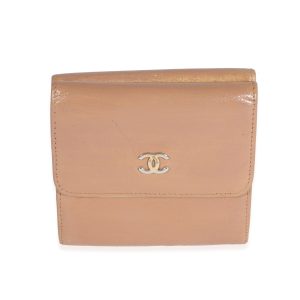 Chanel Beige Goatskin Double Flap Compact Wallet Cart